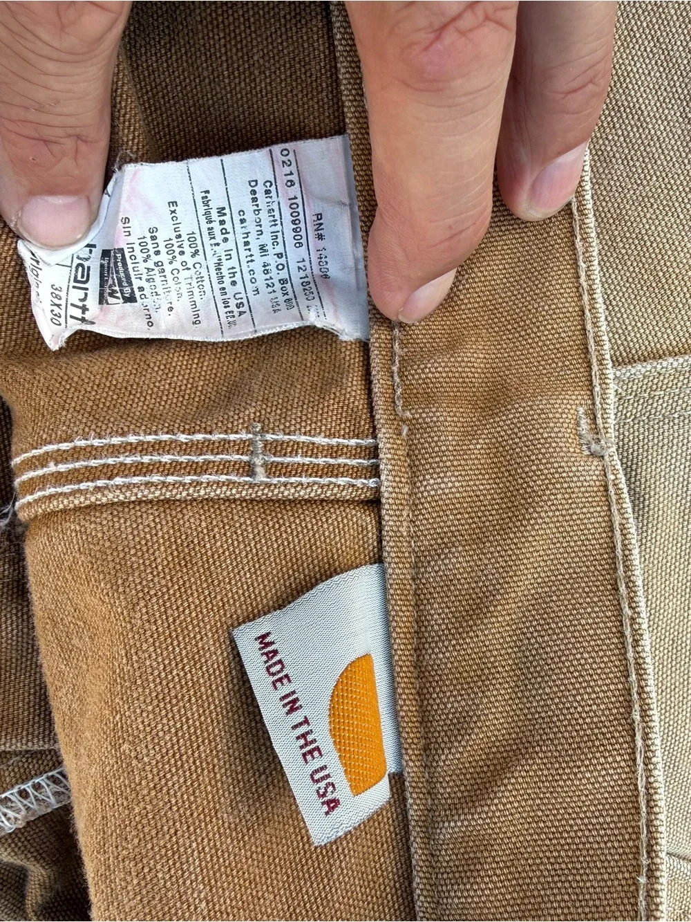 Men's USA made Carhartt double knee Carpenter Work Pants in Brown